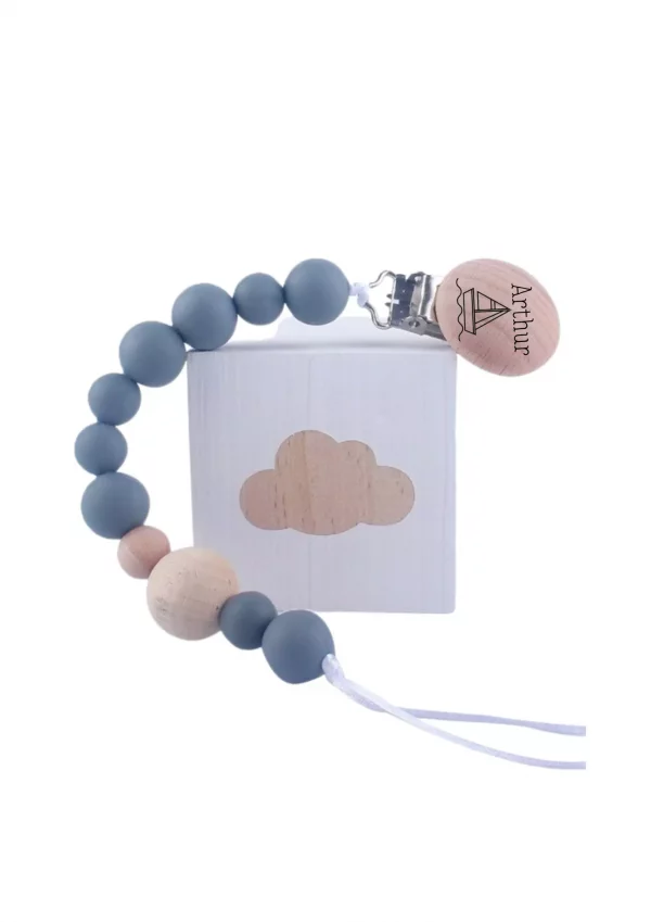 Attache tétine perlé bleu