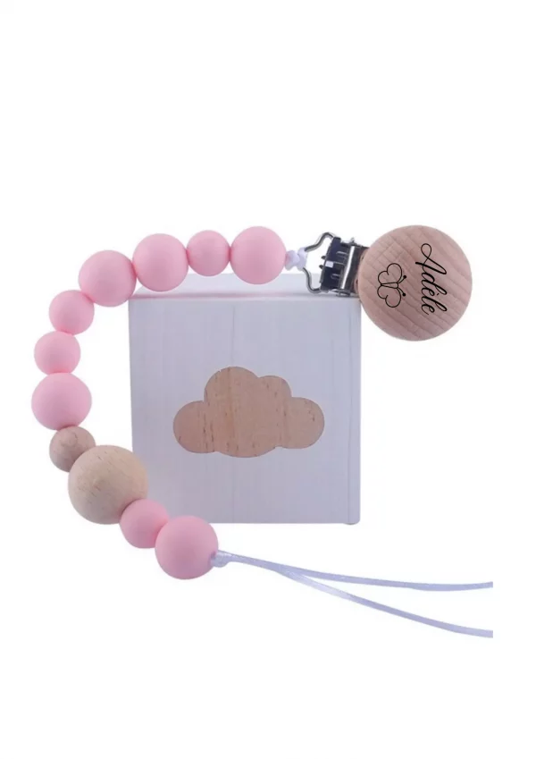Attache tétine perlé rose