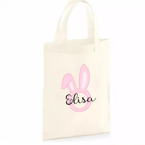 Tote bag enfant lapin pâques rose