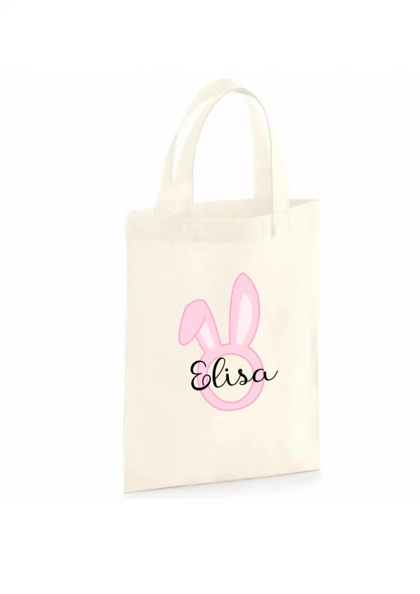 Tote bag enfant lapin pâques rose