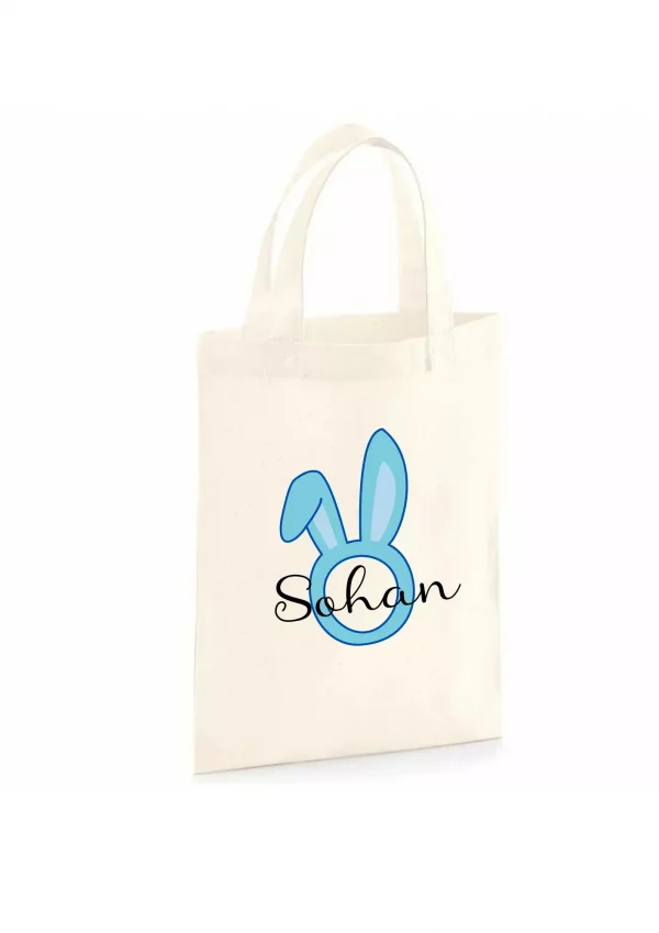 Tote bag enfant lapin pâques bleu