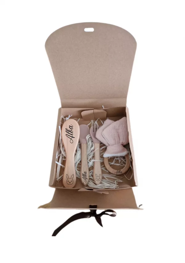 Coffret cadeau hochet lapin rose
