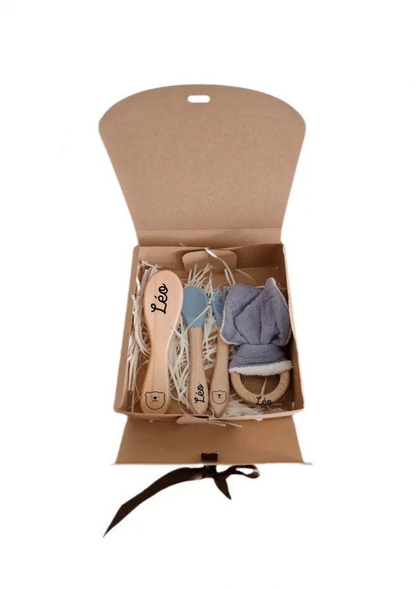 Coffret cadeau hochet lapin bleu