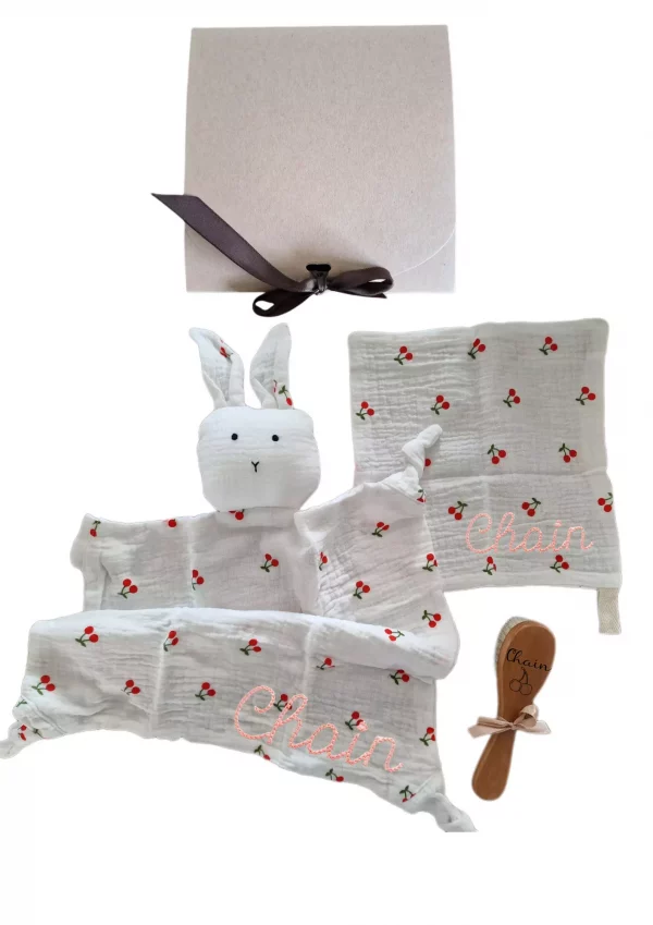 Coffret cadeau doudou lapin cerise