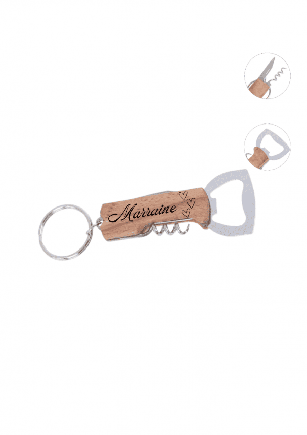 Porte-clé décapsuleur motif coeurs