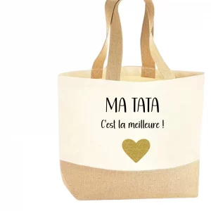 Sac cabas en toile coeur doré