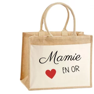 Sac cabas en toile et jute coeur