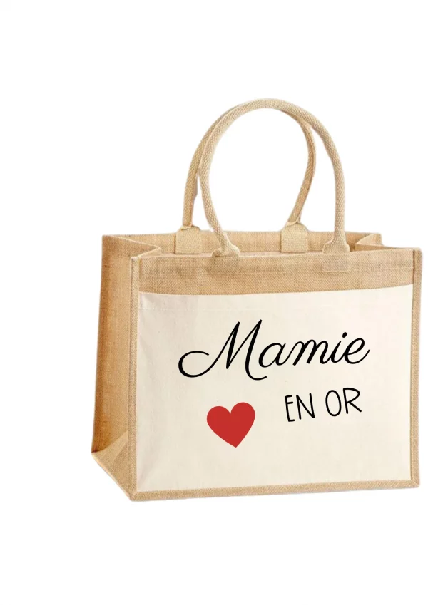 Sac cabas en toile et jute coeur