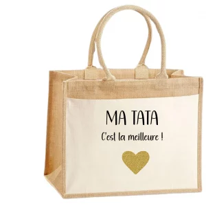 Sac cabas en toile et jute coeur doré