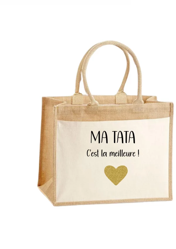 Sac cabas en toile et jute coeur doré