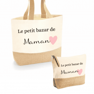 Sac et trousse coeur rose maman