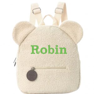 Sac à dos nounours beige brodé