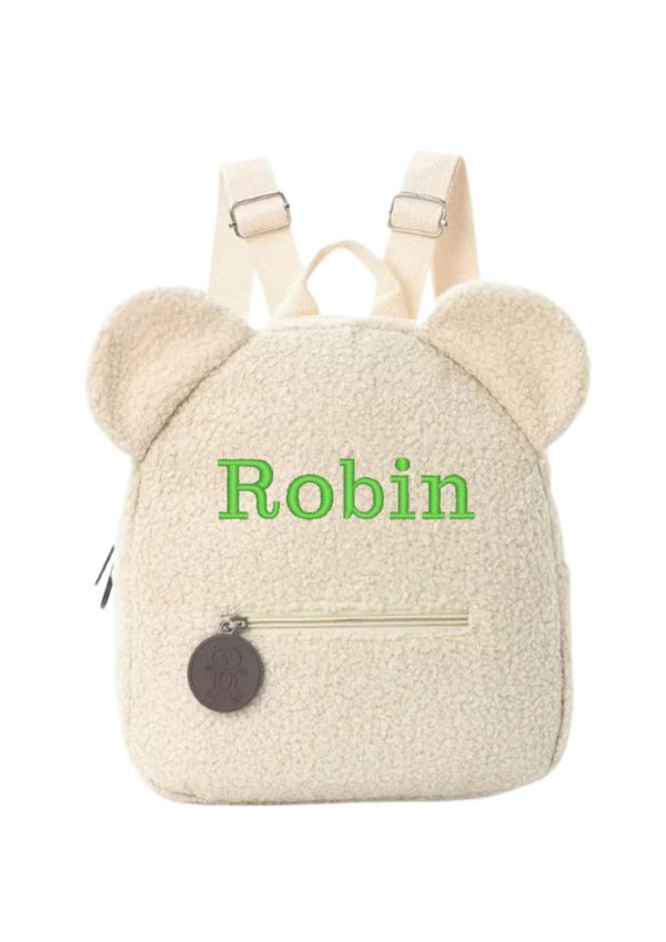 Sac à dos nounours beige brodé