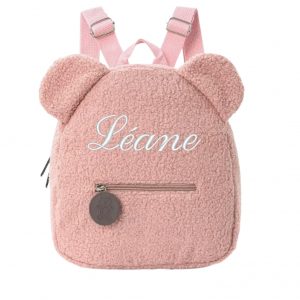 Sac à dos nounours rose brodé