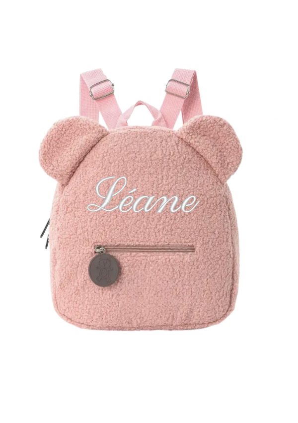 Sac à dos nounours rose brodé