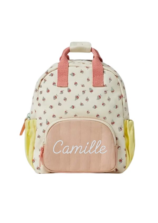 Sac à dos brodé fraise pastel
