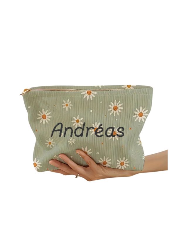 Trousse brodée marguerites