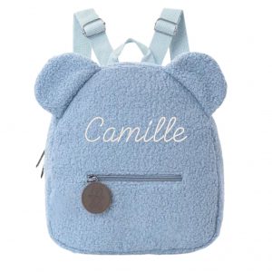 Sac à dos nounours bleu brodé