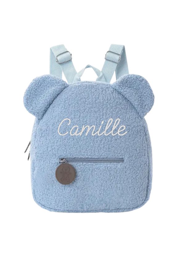 Sac à dos nounours bleu brodé